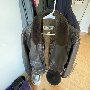 Vintage LL Bean Leather Bomber Jacket with Shearling
